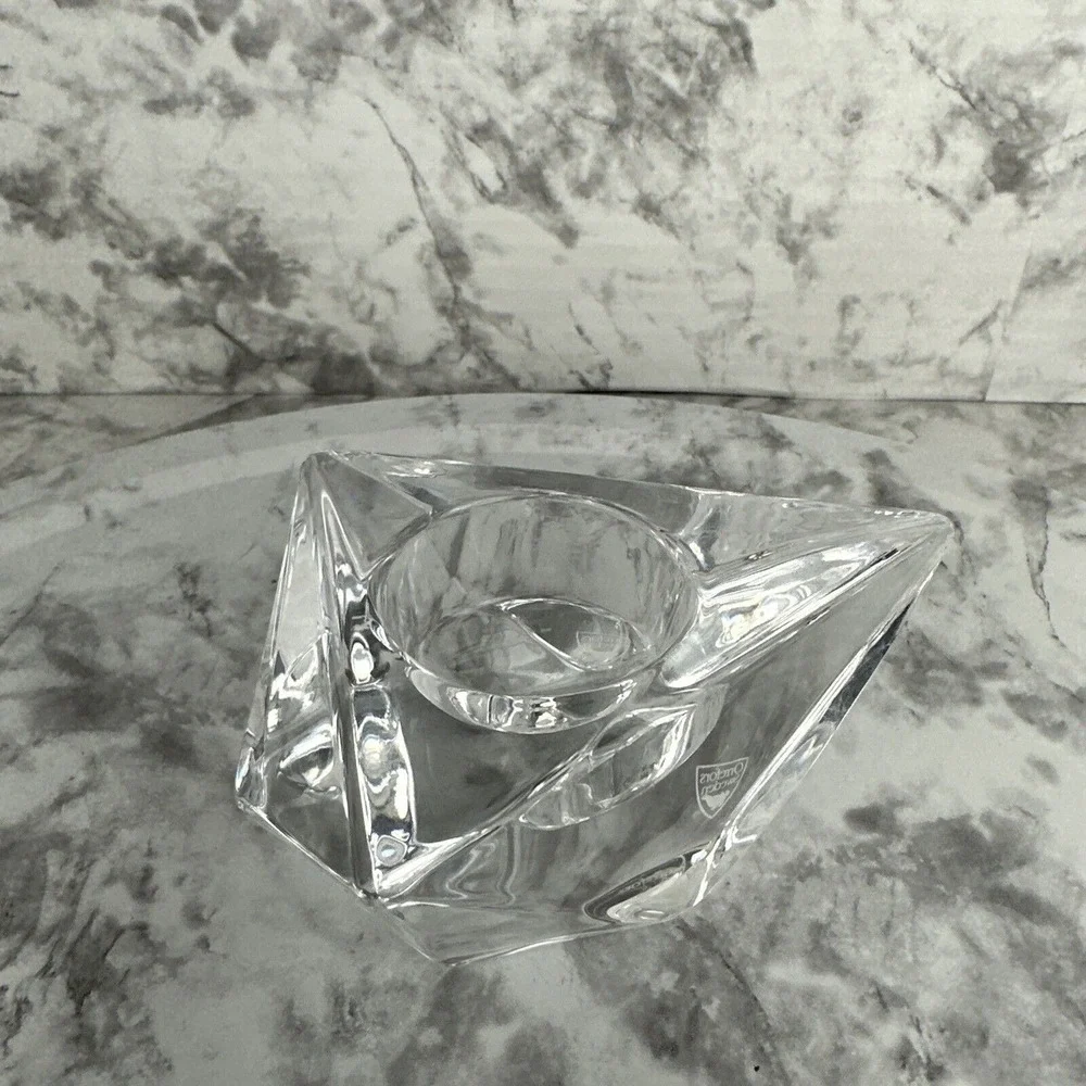 Orrefors Sweden Heavy Crystal Tea Light‎ Votive Holder Set of 3 Geometric